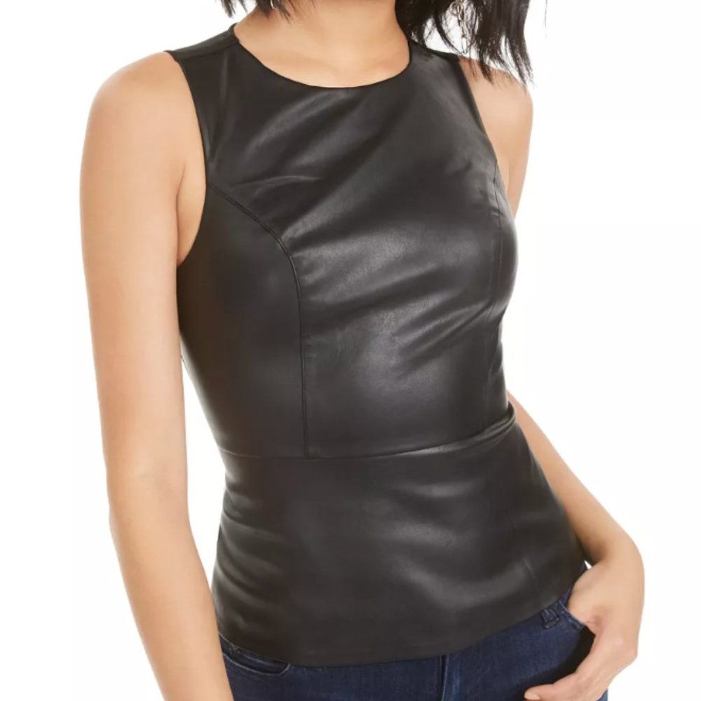 Faux-Leather Peplum Top